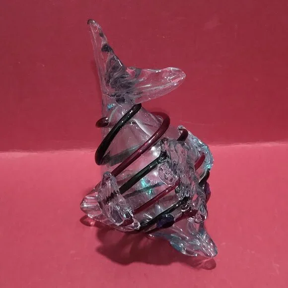 Decorative Fish Sculpture Blown Glass Colorless Red Green Colored Foil Fusions